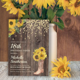 Convites Rustic Sunflower Boots Glitter 18º Aniversário