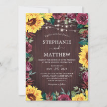 Rustic Sunflower Burgundy Luz Casamento de Madeira