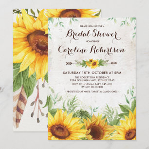 Convites Rustic Sunflower Chá de panela Floral Invite