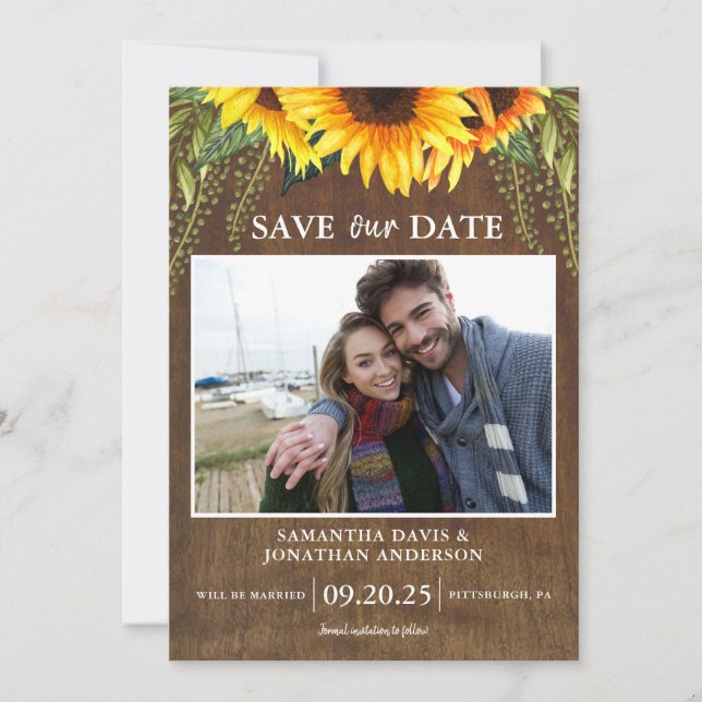 Convites Rustic Sunflower Classic Photo Save the Date (Frente)