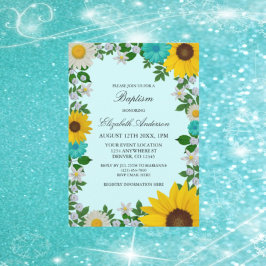 Convites Rustic Sunflower Daisy Floral Baptism