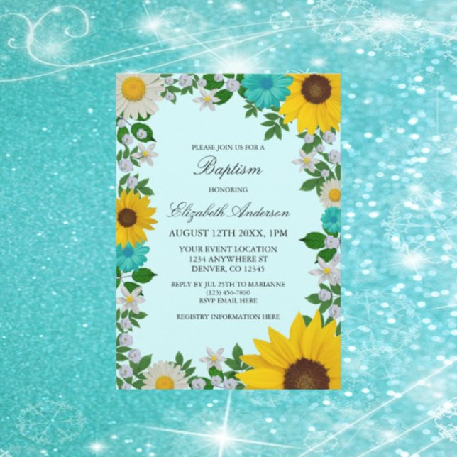 Convites Rustic Sunflower Daisy Floral Baptism (Criador carregado)