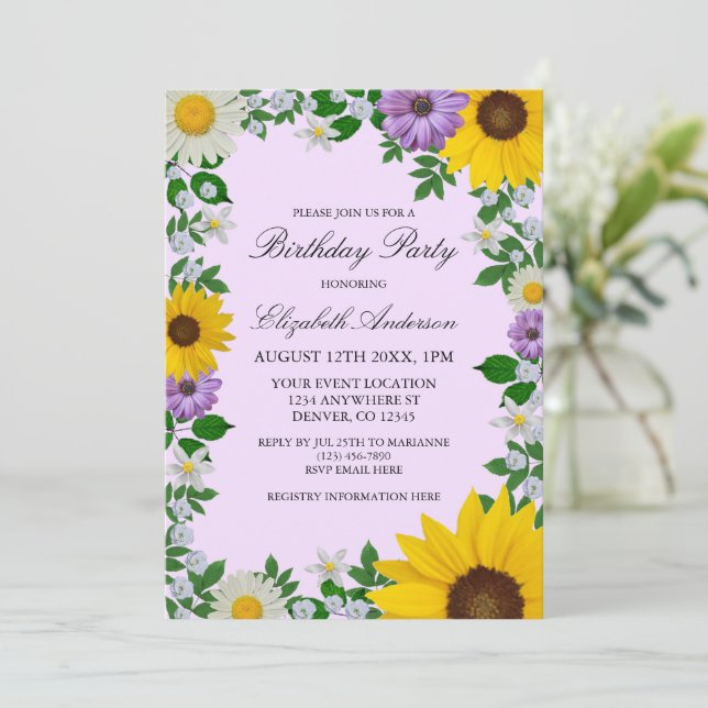 Convites Rustic Sunflower Daisy Floral Birthday (Em pé/Frente)