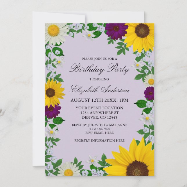 Convites Rustic Sunflower Daisy Floral Birthday (Frente)