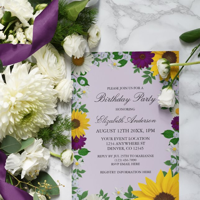 Convites Rustic Sunflower Daisy Floral Birthday (Criador carregado)
