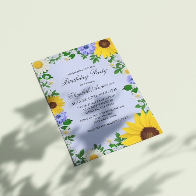 Convites Rustic Sunflower Daisy Floral Birthday (Criador carregado)