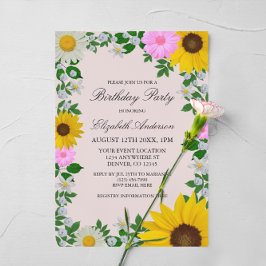 Convites Rustic Sunflower Daisy Floral Birthday