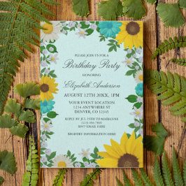 Convites Rustic Sunflower Daisy Floral Birthday