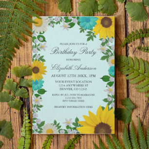Convites Rustic Sunflower Daisy Floral Birthday