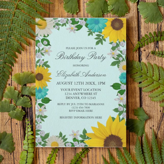 Convites Rustic Sunflower Daisy Floral Birthday (Criador carregado)