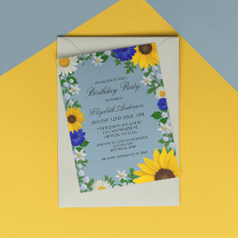 Convites Rustic Sunflower Daisy Floral Birthday