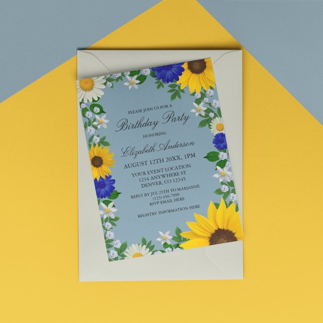 Convites Rustic Sunflower Daisy Floral Birthday (Criador carregado)