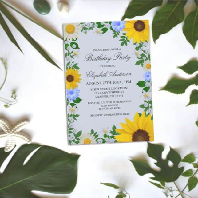 Convites Rustic Sunflower Daisy Floral Birthday (Criador carregado)