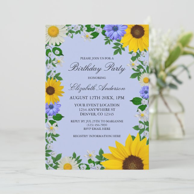 Convites Rustic Sunflower Daisy Floral Birthday (Em pé/Frente)