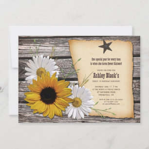 Convites Rustic Sunflower Daisy Sweet 16 Aniversário