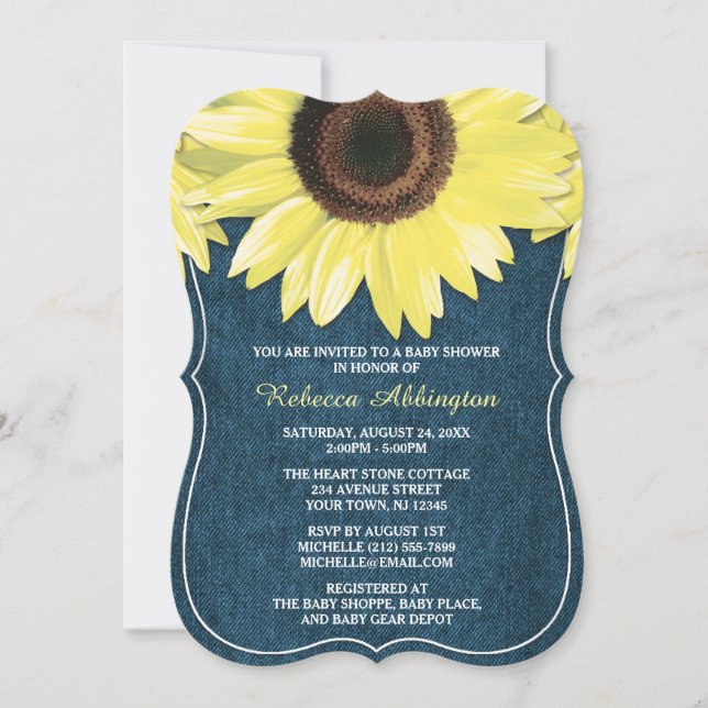 Convites Rustic Sunflower Denim Baby Shower Invants (Frente)