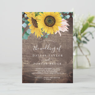Convites Rustic Sunflower Eucalyptus Casamento de madeira