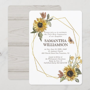 Convites Rustic Sunflower Floral First Communitation