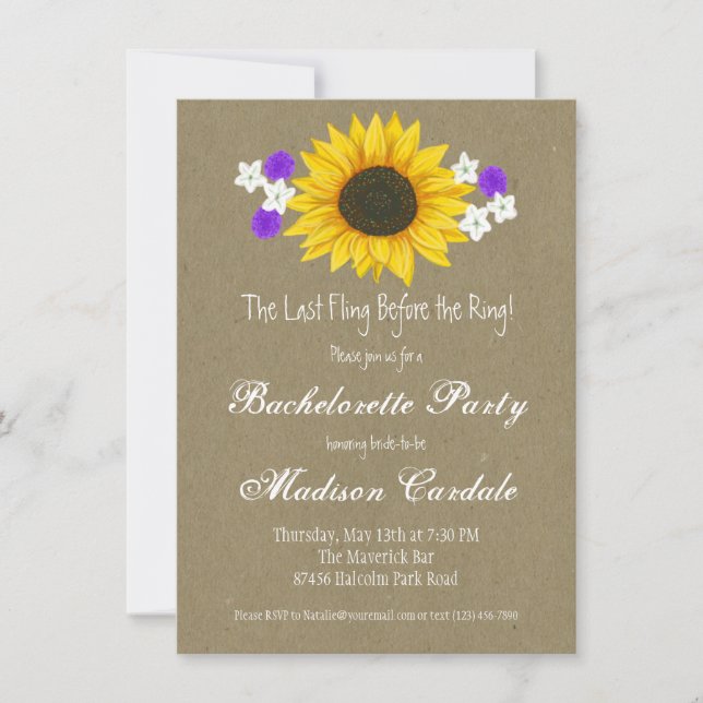 Convites Rustic Sunflower Kraft Festa de solteira Invites (Frente)