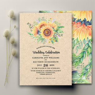 Convites Rustic Sunflower Kraft Paper Casamento