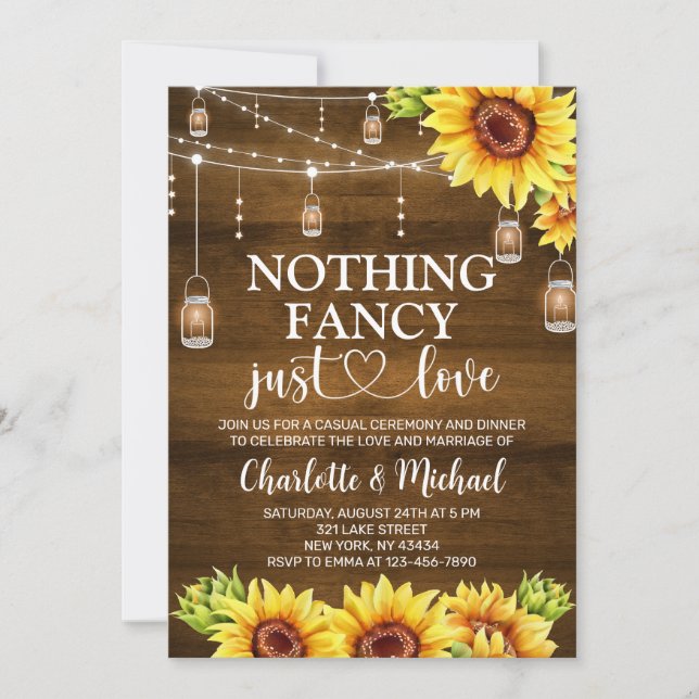 Convites Rustic Sunflower Nothing Fancy Just Love Wedding (Frente)