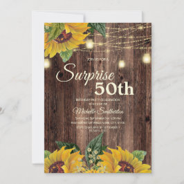 Convites Rustic Sunflower String Light Surprise 50th