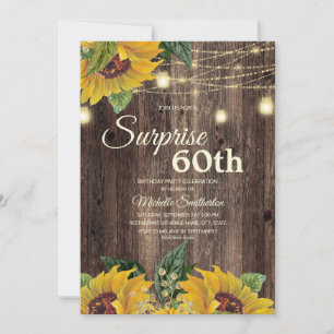 Convites Rustic Sunflower String Light Surprise 60th
