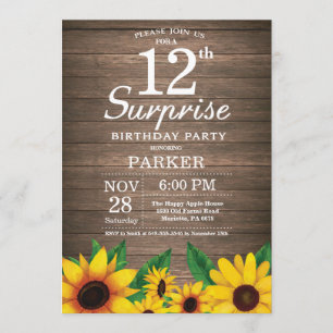Convites Rustic Sunflower Surprise 12 de Aniversário