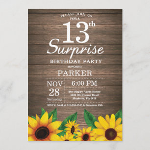Convites Rustic Sunflower Surprise 13 de Aniversário