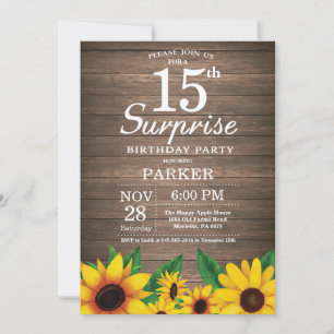 Convites Rustic Sunflower Surprise 15 de Aniversário