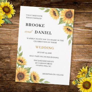 Convites Rustic Sunflower Watercolor Floral Country Wedding