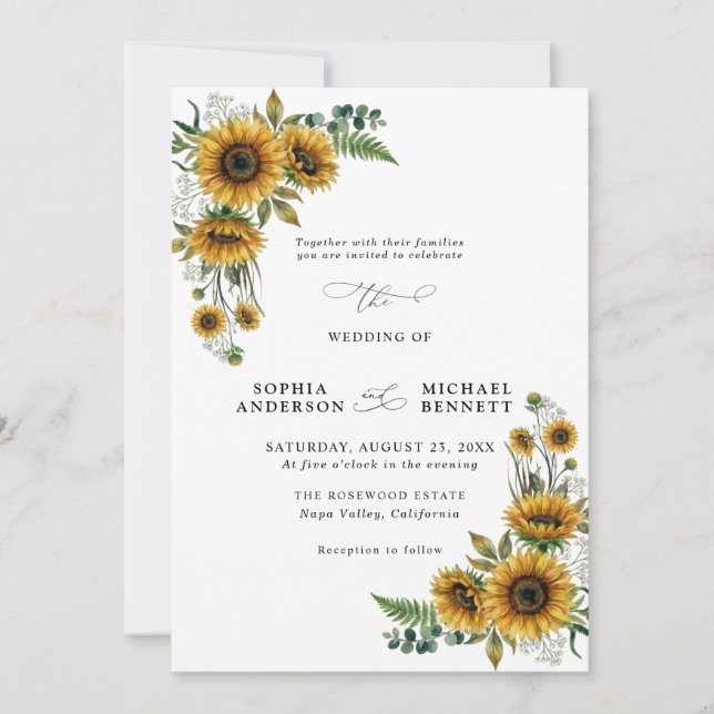 Convites Rustic Sunflower Wedding Invitation (Frente)