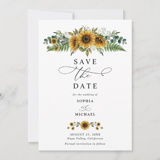 Convites Rustic Sunflower Wedding Save The Date (Frente)