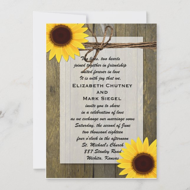Convites Rustic Sunflower Western Country Weding Invite (Frente)
