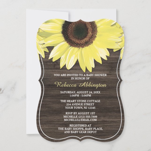 Convites Rustic Sunflower Wood Baby Shower Invants (Frente)