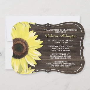 Convites Rustic Sunflower Wood Baby Shower Invants