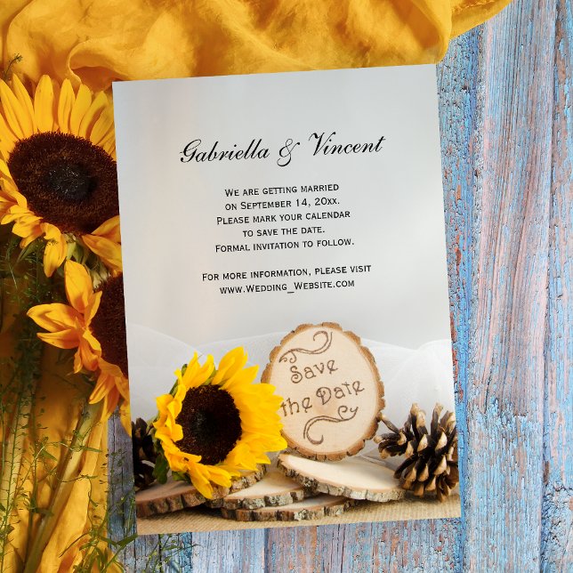 Convites Rustic Sunflower Woodland Casamento Salva a Data (Criador carregado)