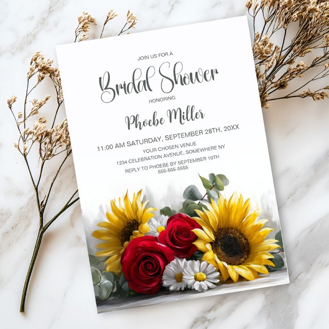 Convites Rustic Sunflowers and Roses Bridal Shower (Criador carregado)