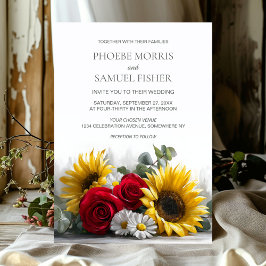 Convites Rustic Sunflowers and Roses Wedding