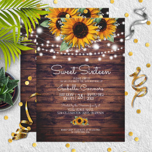 Convites Rustic Sunflowers and Twinkle Lights Sweet 16