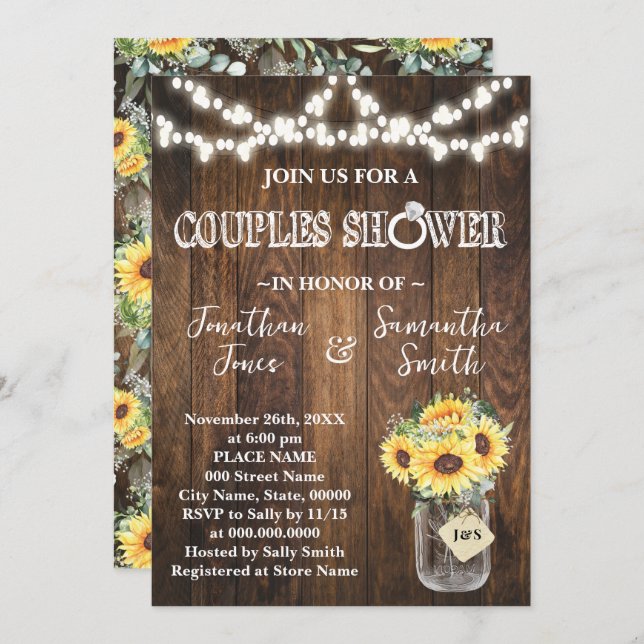 Convites Rustic Sunflowers Couples Wedding Shower  (Frente/Verso)