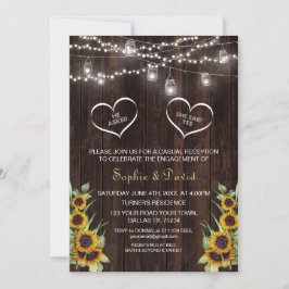 Convites Rustic Sunflowers String Lights Wood Engagement