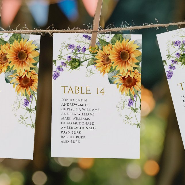 Convites Rustic Sunflowers Wedding Seating Chart Cards (Criador carregado)