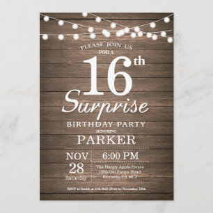 Convites Rustic Surprise 16º Aniversário Invitation Wood