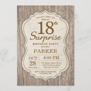 Convites Rustic Surprise 18º Aniversário Invitation Wood