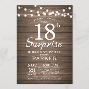 Convites Rustic Surprise 18º Aniversário Invitation Wood