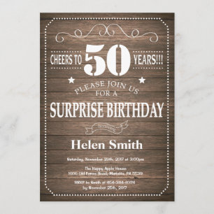 Convites Rustic Surprise 50th Aniversário Invitation
