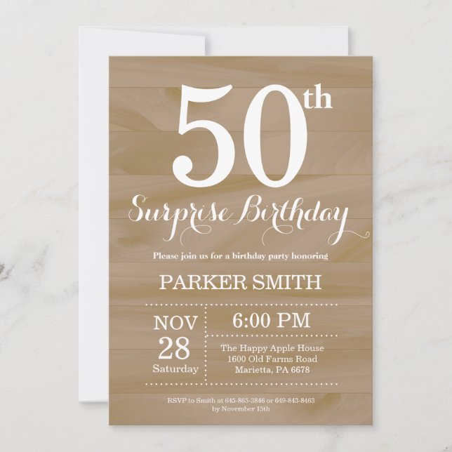 Convites Rustic Surprise 50th Aniversário Invitation (Frente)