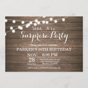 Convites Rustic Surprise 50th Birthday Invitation Wood