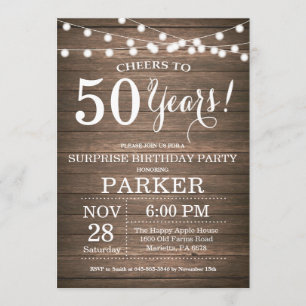 Convites Rustic Surprise 50th Birthday Invitation Wood